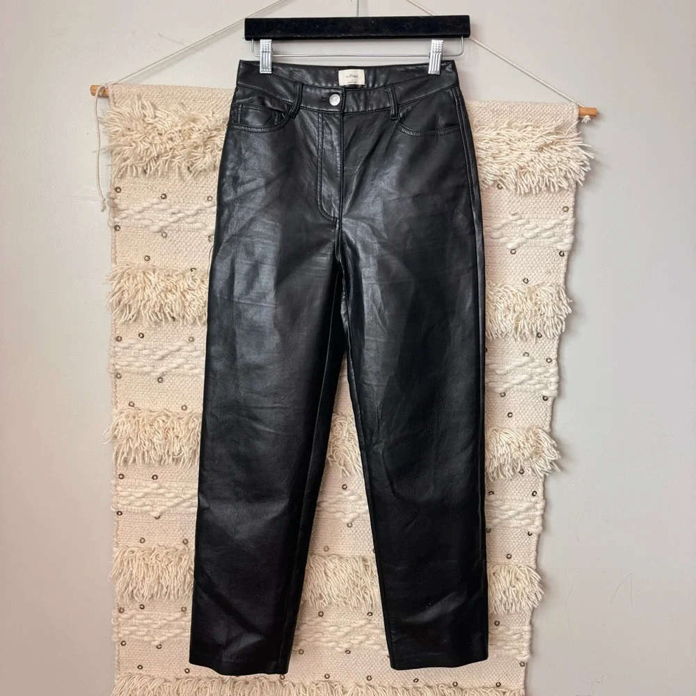 Wilfred Black Vegan Leather Straight Leg Pants Size 2 - Picture 3 of 8